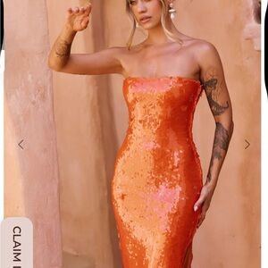 Orange Spaghetti Strap Slip Dress for Cocktail
